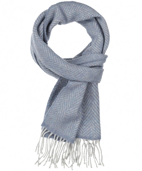 Cashmere Merino Scarf | L Grey Blue Herringbone