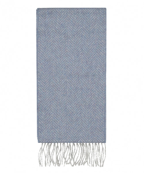 Cashmere Merino Scarf | L Grey Blue Herringbone