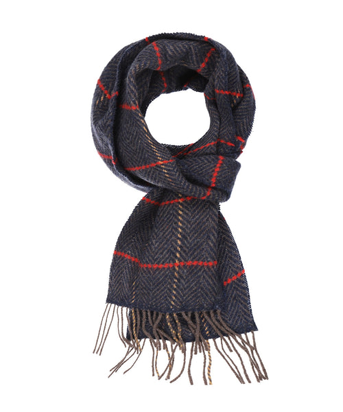 Cashmere Merino Scarf | Denim with Beige Red Windowpane