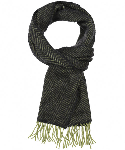 Cashmere Merino Scarf | Green Charcoal Herringbone