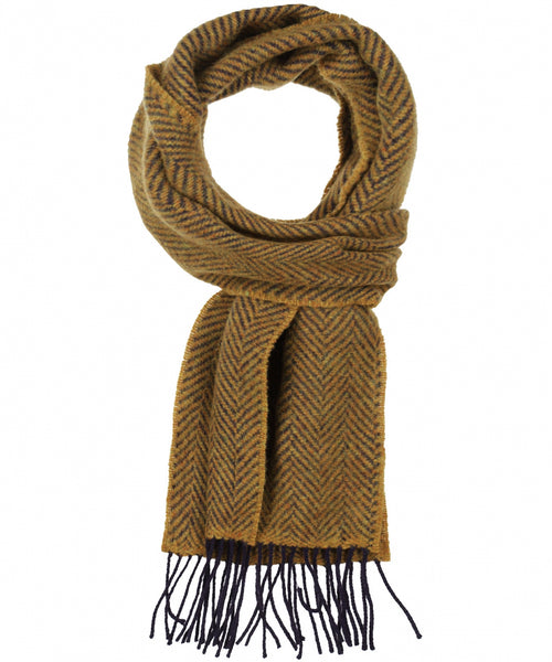 Cashmere Merino Scarf | Navy Mustard Herringbone