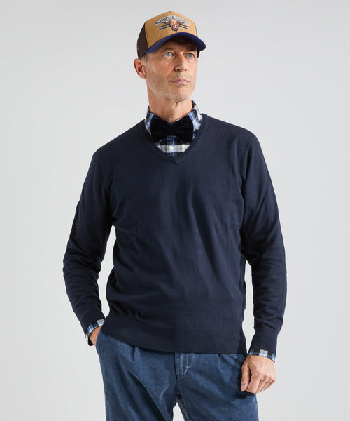 Pullover V-Hals Cotton/Cashmere | Navy Blauw