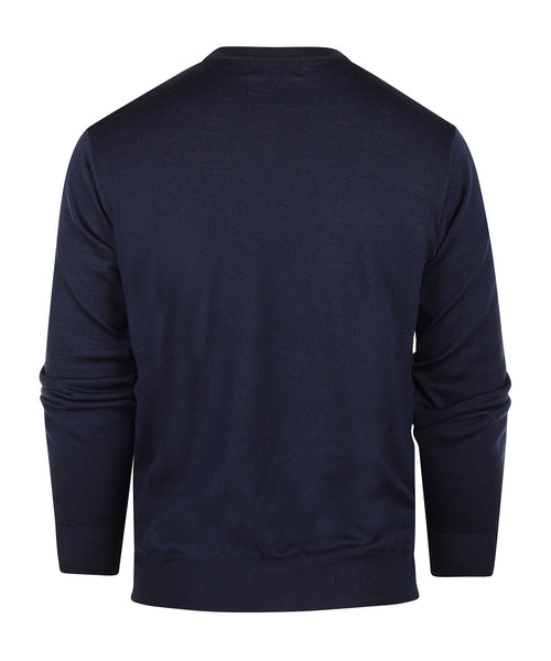 Merino Ronde Hals Ruit Pullover | Denim Blauw