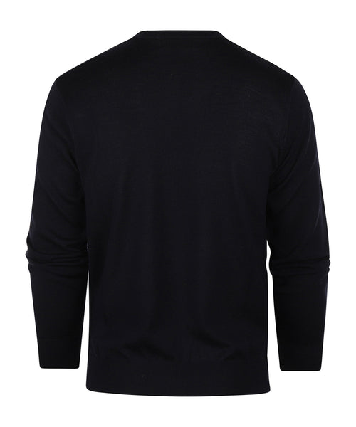 Merino Ronde Hals Ruit Pullover | Navy Blauw