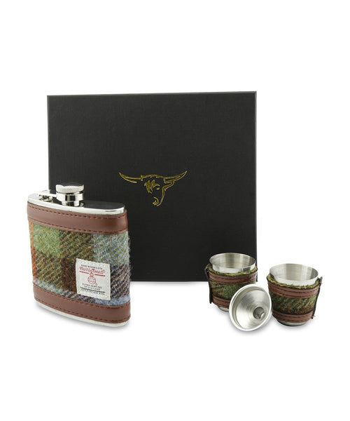 Harris Tweed Hip Flask Gift Set | Green