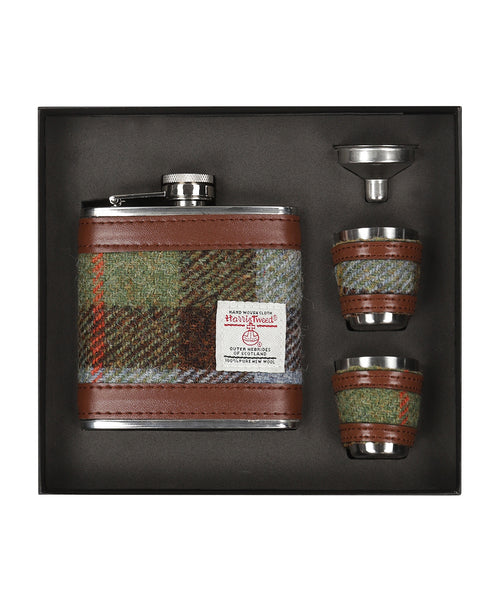 Harris Tweed Hip Flask Gift Set | Green