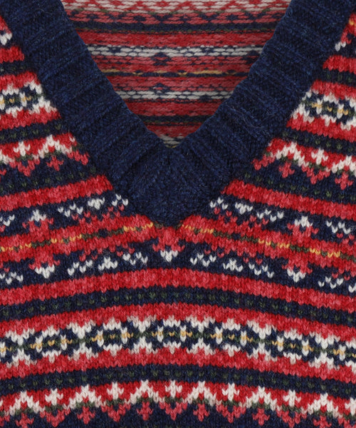 Alan Paine Fairisle Slipover | Denim Blauw