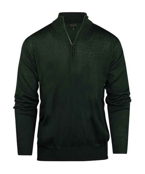 Merino wool sweater with zip collar | Green