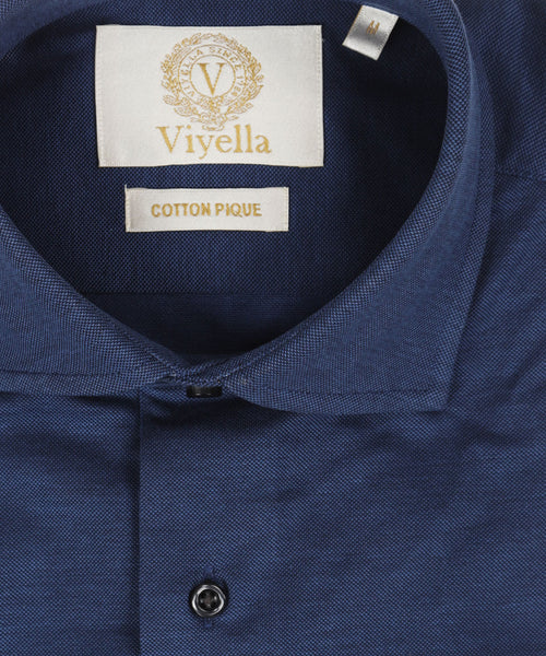 Viyella Knitted Pique Shirt | Navy Blue