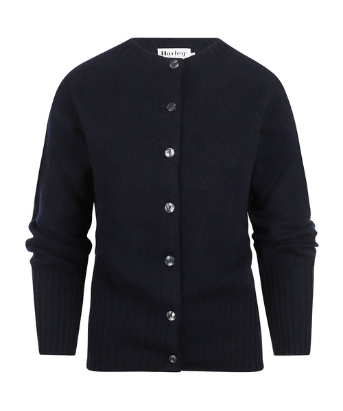 Harley of Scotland Women's Chunky Knit Button Cardigan | Navy Blue