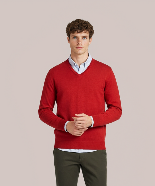 Pullover V-Hals Cotton/Cashmere | Rood