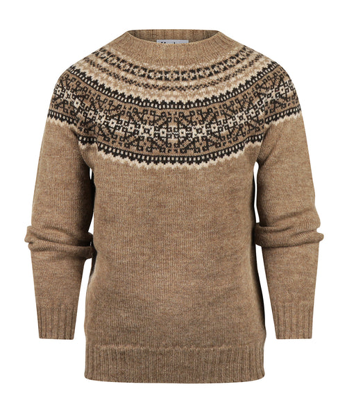 Harley of Scotland Round Neck Fairisle Pullover | Brown