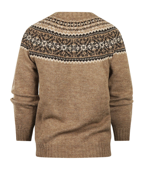Harley of Scotland Round Neck Fairisle Pullover | Brown