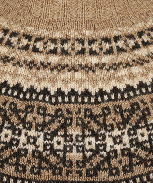 Harley of Scotland Round Neck Fairisle Pullover | Brown
