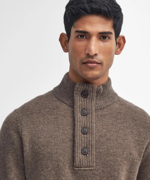 Pullover with zip and button closure | Brown